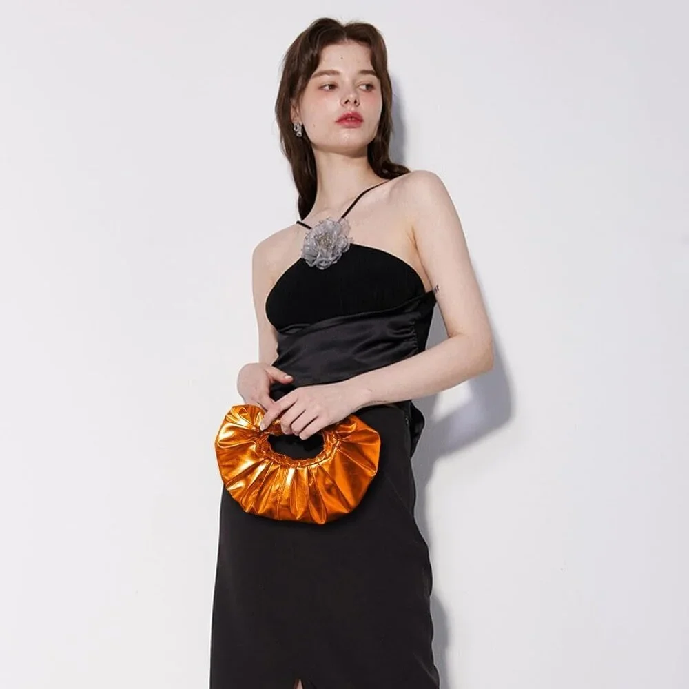 Women's Orange Polyurethane Buckle Stylish Designer Party Wedding Clutch